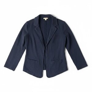 Caslon Womens Navy Blue 100% Cotton Knit Open Front Blazer Jacket XSP XS Petite